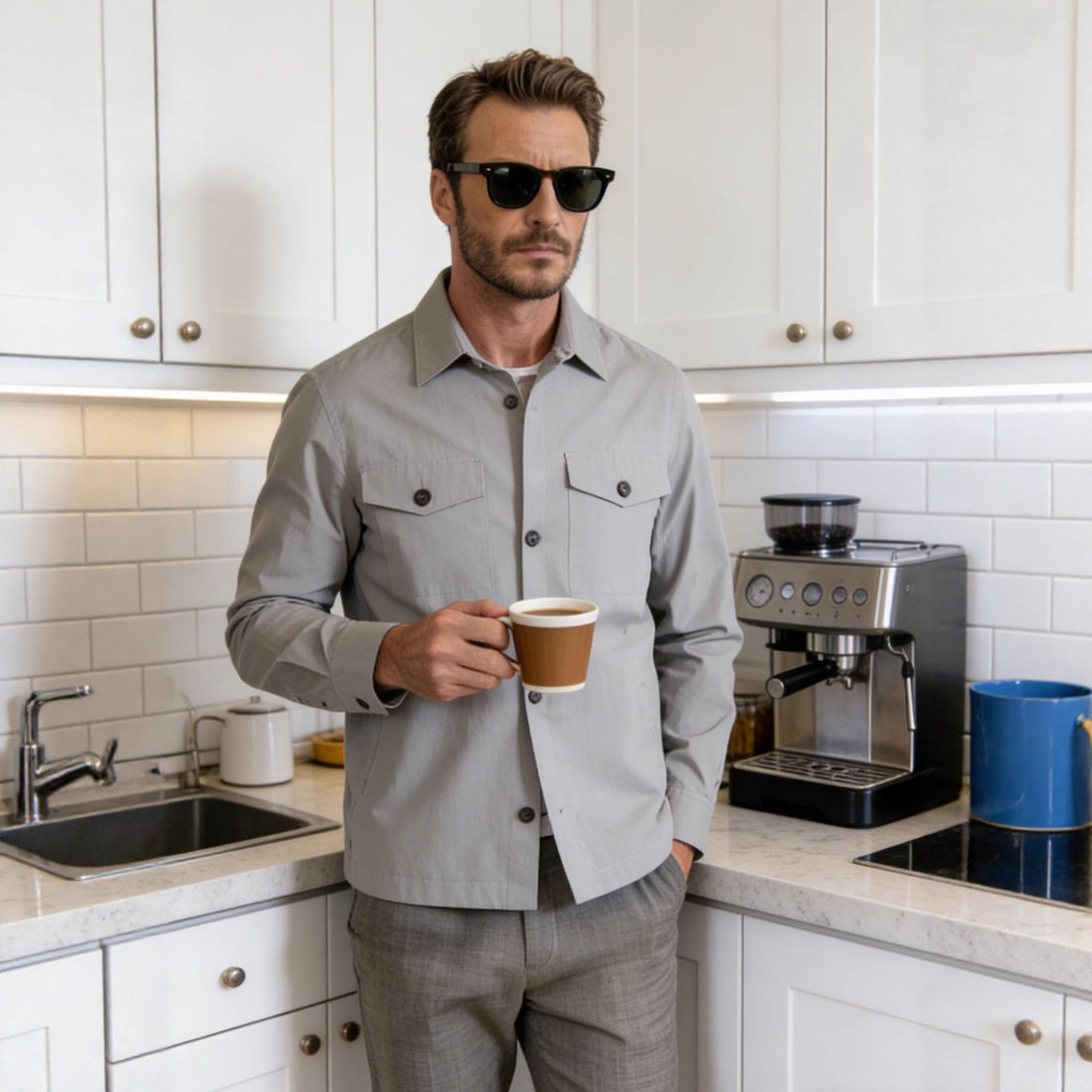 Men's shirt jacket with flap pockets and lightweight cotton blend Mune Fashion