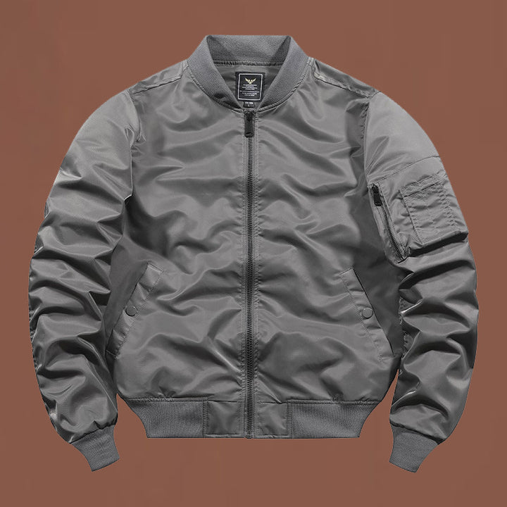 Men's lightweight nylon bomber with arm pocket, zipper and ribbed cuffs Mune Fashion