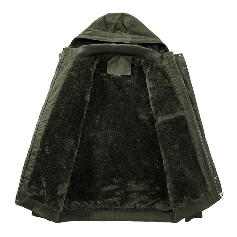 Men's canvas field jacket with hood, Sherpa lining, and multifunctional pockets Mune Fashion