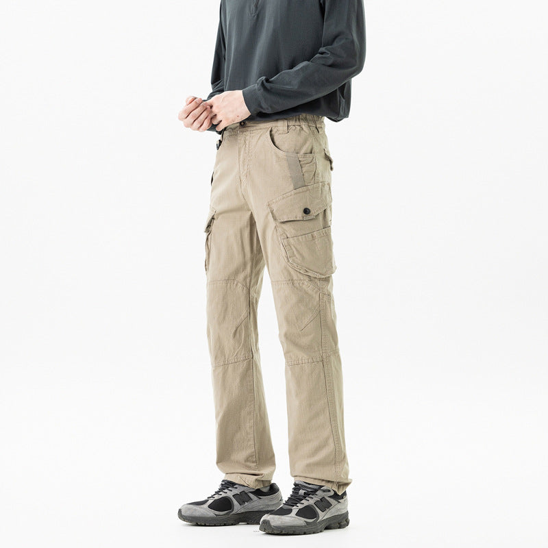 Herren Gerade geschnittene Utility-Cargohose mit Knieabnähern, Mehrfachklappentaschen und verstärkten Nähten Mune Fashion