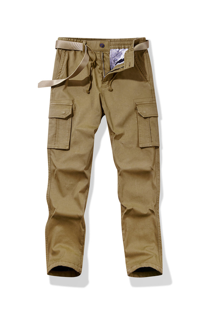Men's Slim-Fit Utility Cargo Pants with Elastic Waistband, Drawstring and Integrated Web Belt Mune Fashion