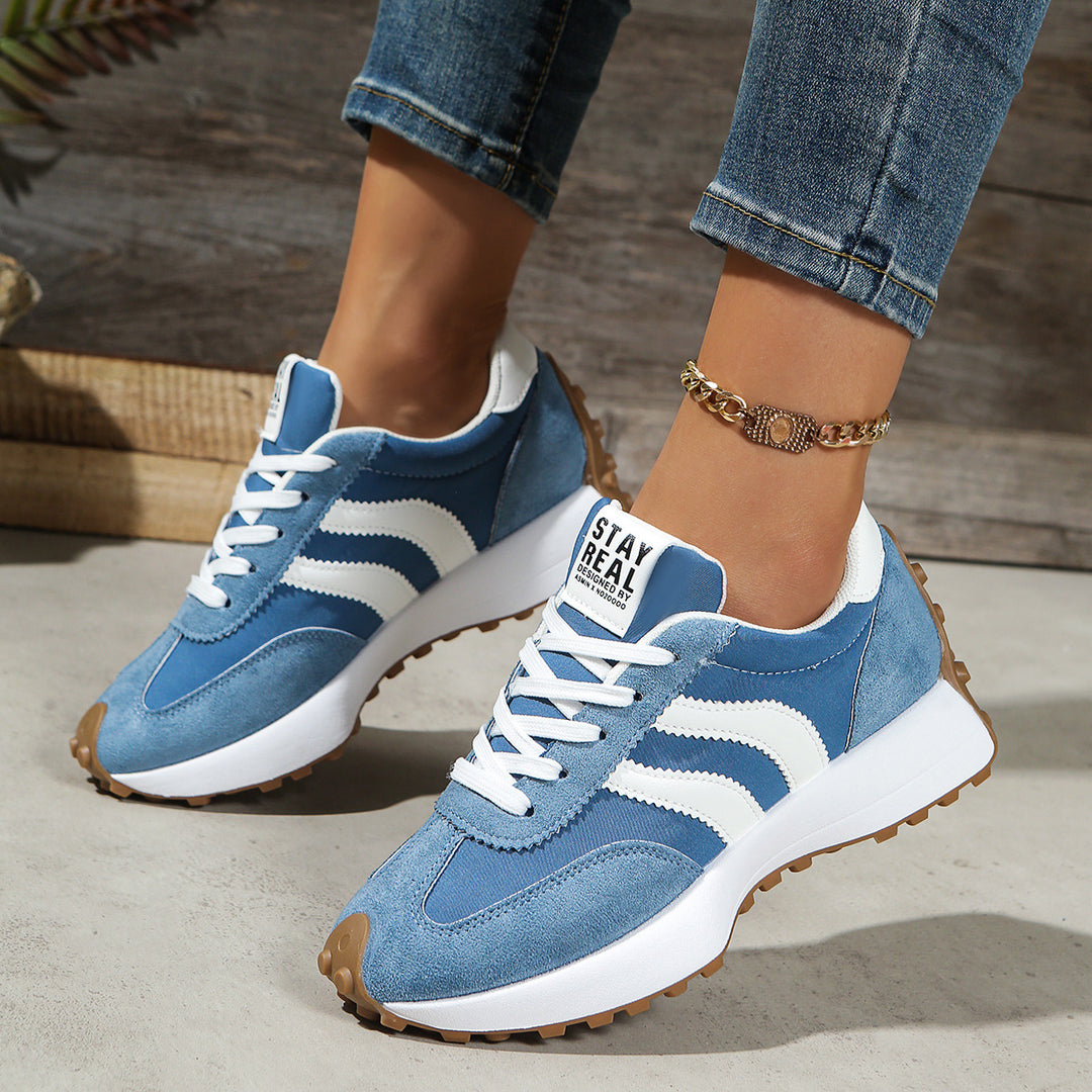 Ladies Retro Platform Sneaker with Velvet and Mesh Mix Mune Fashion