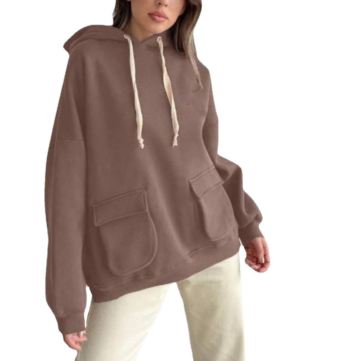 Women's Oversize Hooded Sweater with Patch Pockets and Extra-Long Cords Mune Fashion