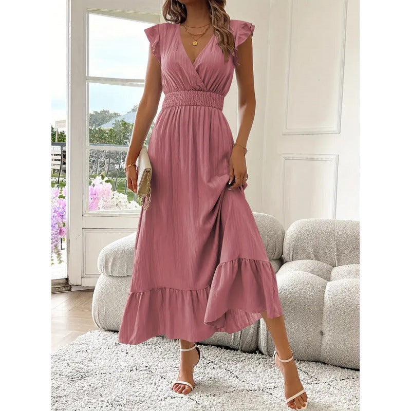 Women's Maxi Dress with Voluminous Ruffled Sleeves and Elegant Waist Mune Fashion
