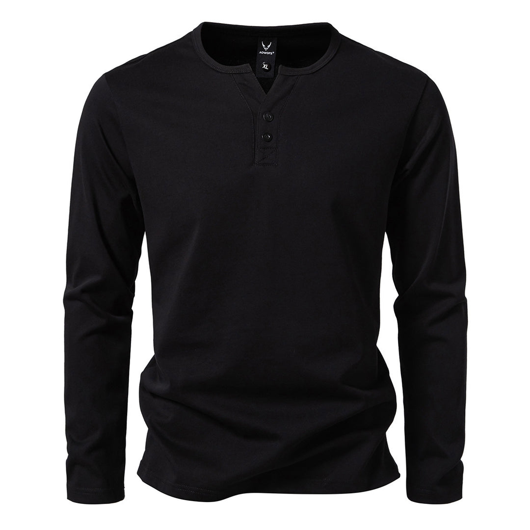 Men's long-sleeved Henley shirt with button placket, round neckline, and slim fit Mune Fashion