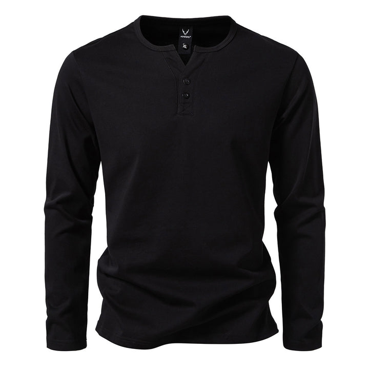 Men's long-sleeved Henley shirt with button placket, round neckline, and slim fit Mune Fashion