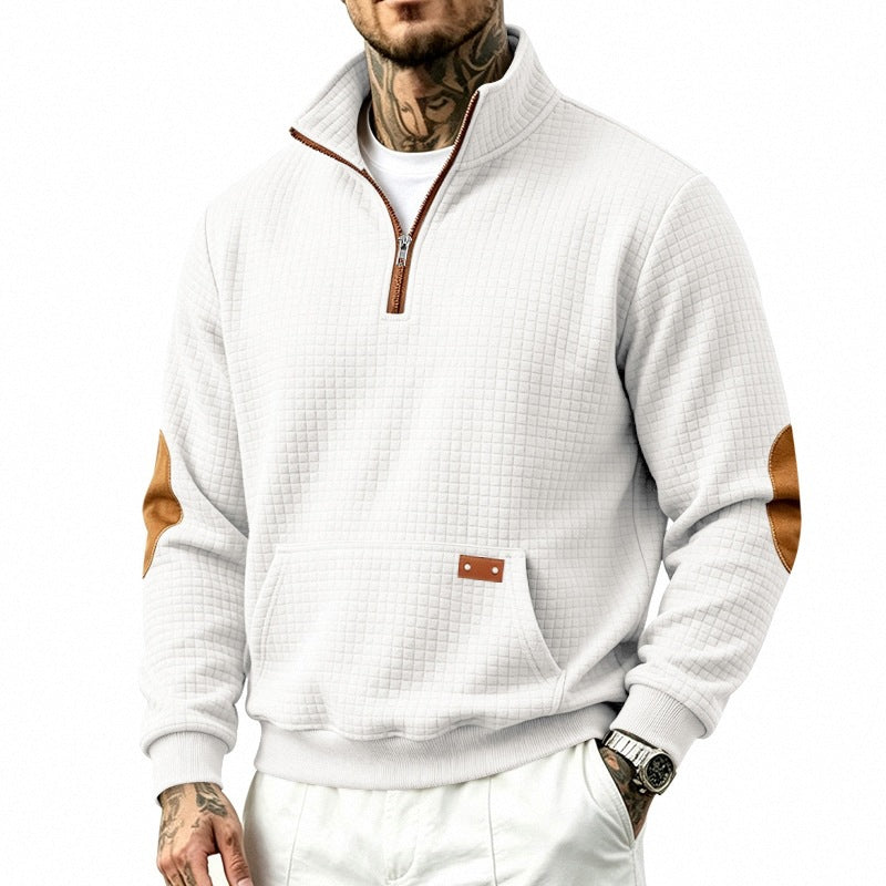 Men's waffle texture fleece pullover with stand-up collar, kangaroo pocket and contrast trim Mune Fashion