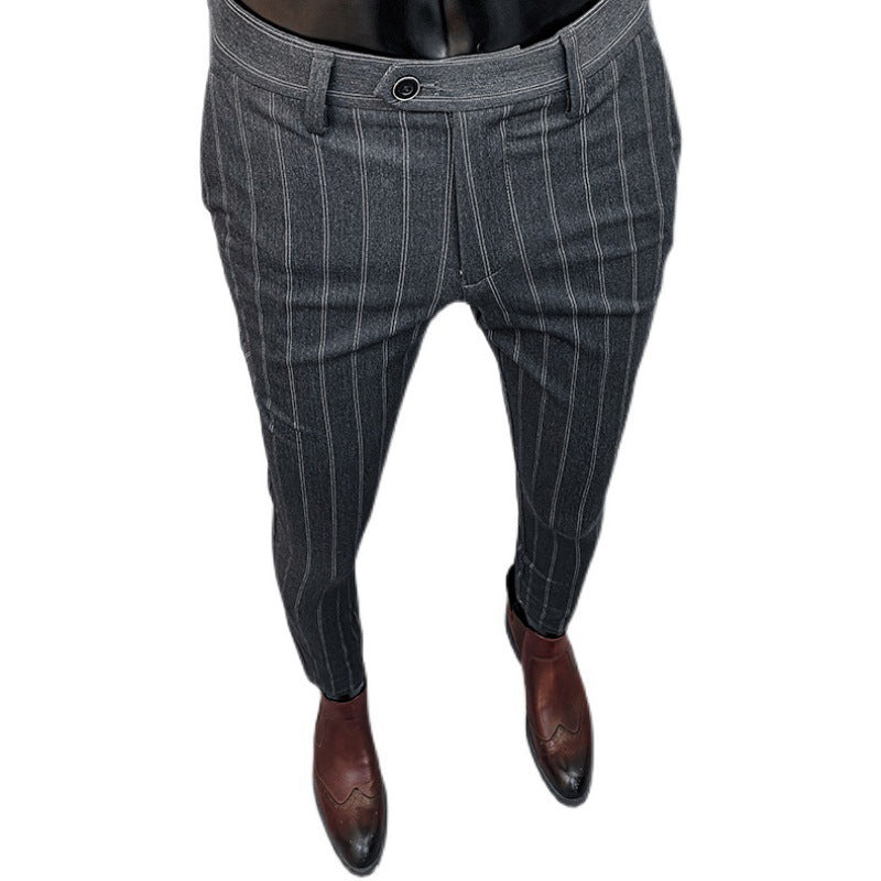 Men's tailored pinstripe suit trousers with ankle hem and crease Mune Fashion