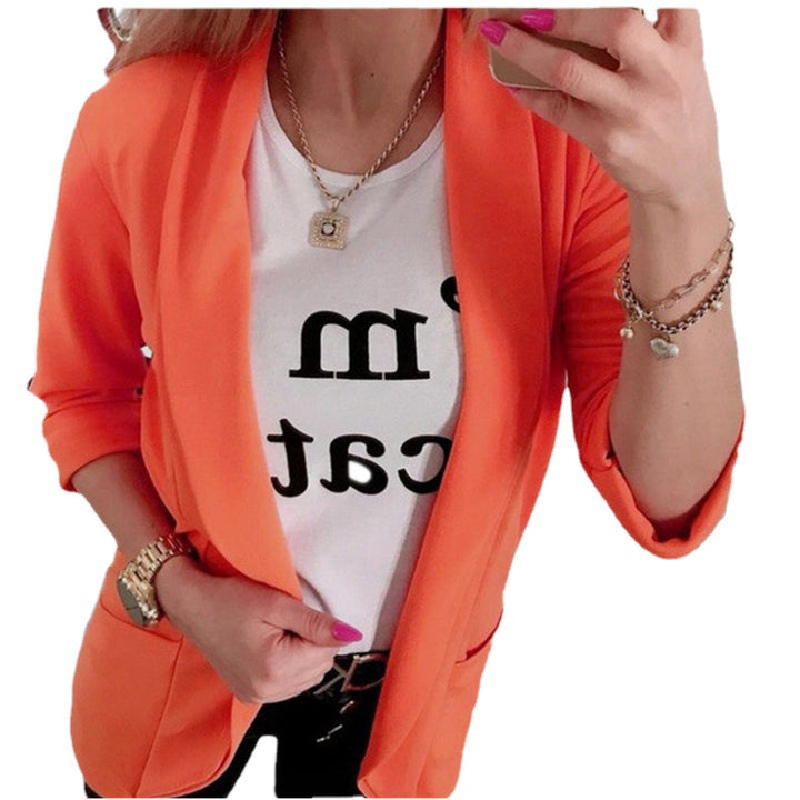 Women Lightweight Open Cardigan-Blazer, three-quarter sleeves with side pockets Mune Fashion