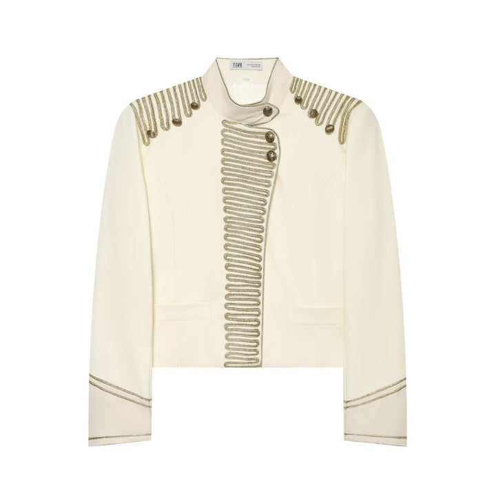 Women's short blazer in galon military style with stand-up collar and decorative buttons Drune