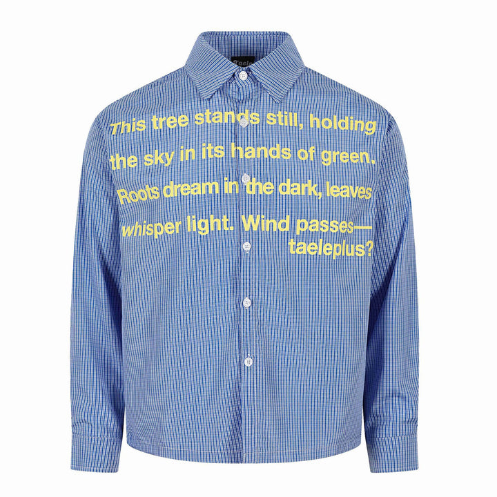 Unisex Shirt jacket with striped seersucker look and eye-catching typo print Mune Fashion