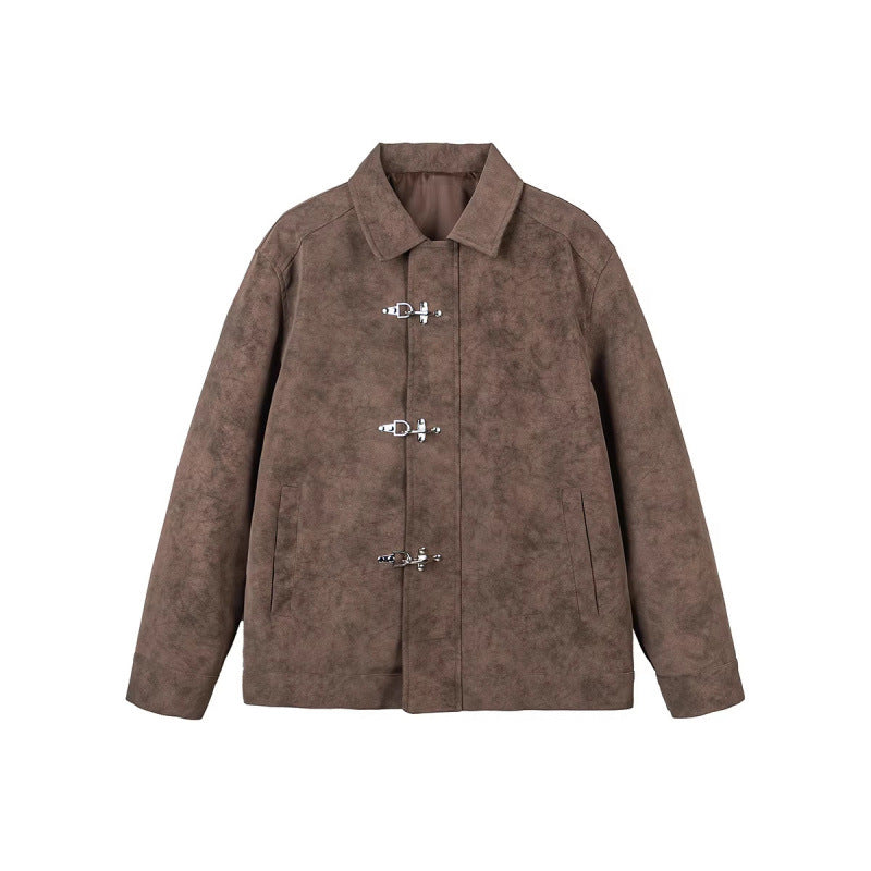Men's short jacket made of suede imitation with metal toggle fasteners Mune Fashion