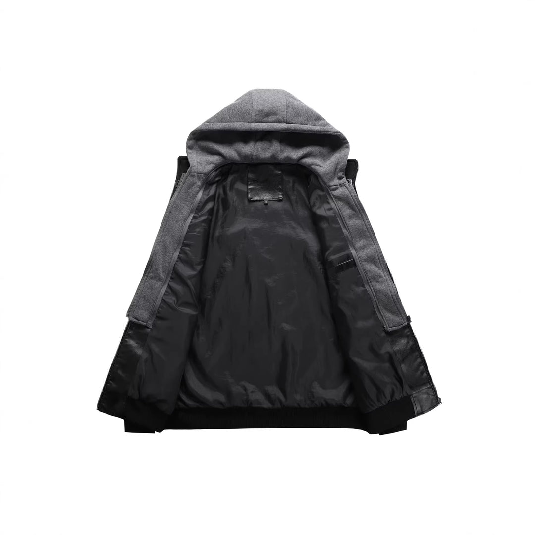 Men's Fashion Faux Leather Jacket with Removable Hood Mune Fashion