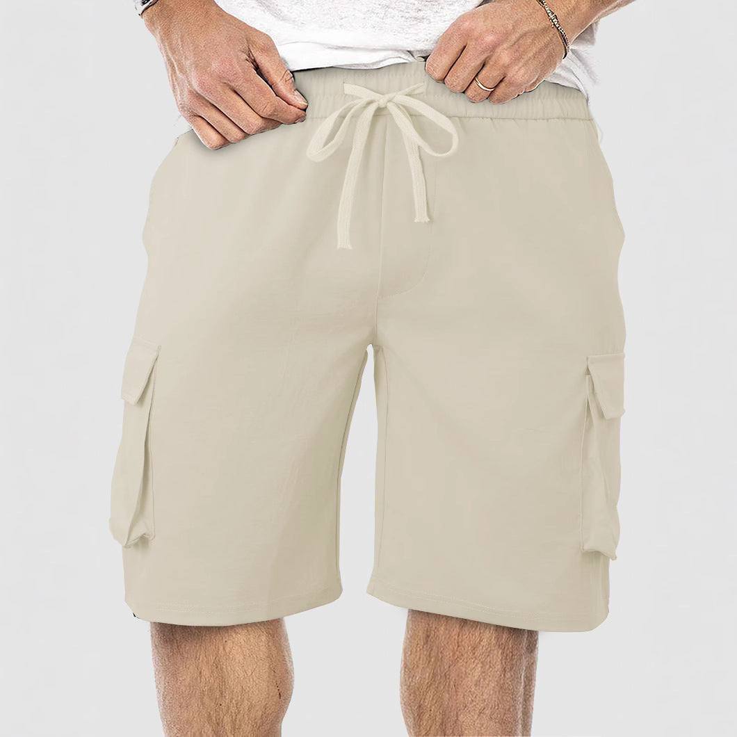 Men's casual cargo Bermuda shorts with elastic drawstring waistband, straight leg, and patch flap pockets Mune Fashion