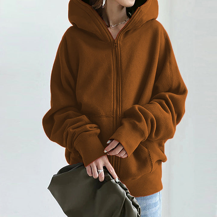 Women's oversized zip-up hoodie with kangaroo pocket made of fluffy fleece Mune Fashion