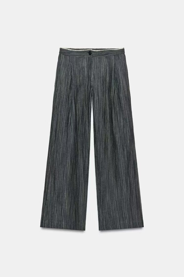 Women's Wide Leg Marlene Trousers with Pleat and Fine Pinstripe Mune Fashion