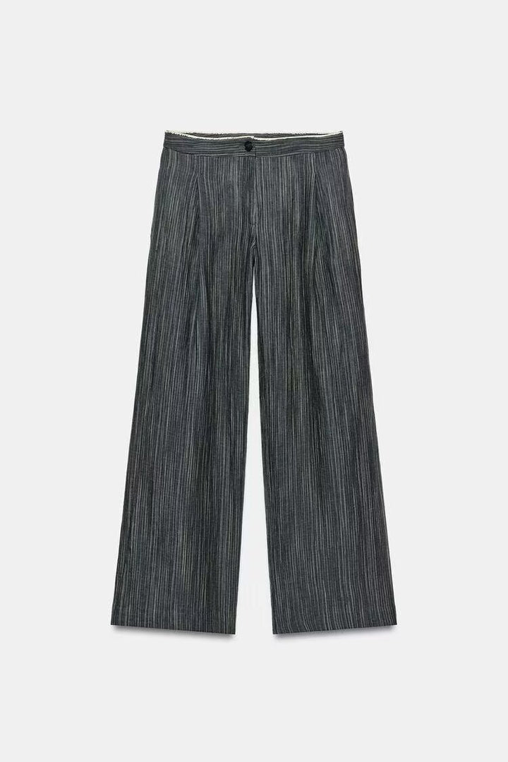 Women's Wide Leg Marlene Trousers with Pleat and Fine Pinstripe Mune Fashion
