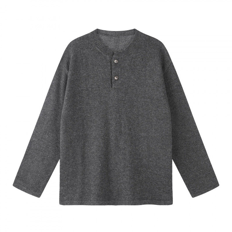 Unisex Oversize knit sweater with Henley button placket, straight hem and light texture Mune Fashion