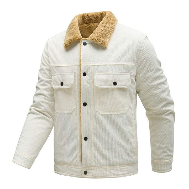 Men's cord jacket with teddy lining, faux fur collar and snap button pockets Mune Fashion
