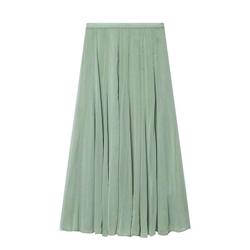 Women's maxi skirt made of pleated chiffon with a high waist and flowing A-line Mune Fashion