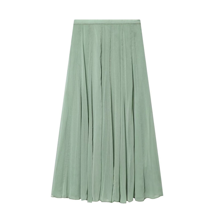 Women's maxi skirt made of pleated chiffon with a high waist and flowing A-line Mune Fashion