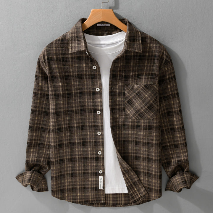Men's Checked Flannel Overshirt with Soft Texture and Patch Chest Pocket Mune Fashion