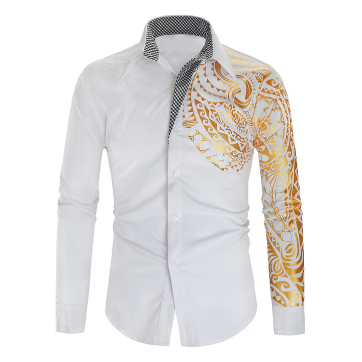 Men's shirt with asymmetric tribal print, slim fit and contrasting inner placket Mune Fashion