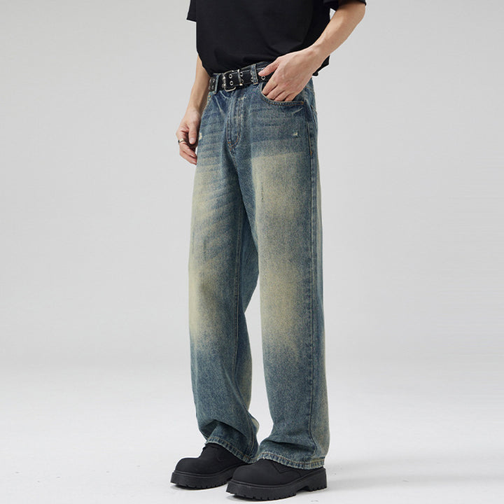 Men's Loose-Fit Vintage Denim Jeans in Straight Baggy Cut with Soft Fade Details Mune Fashion