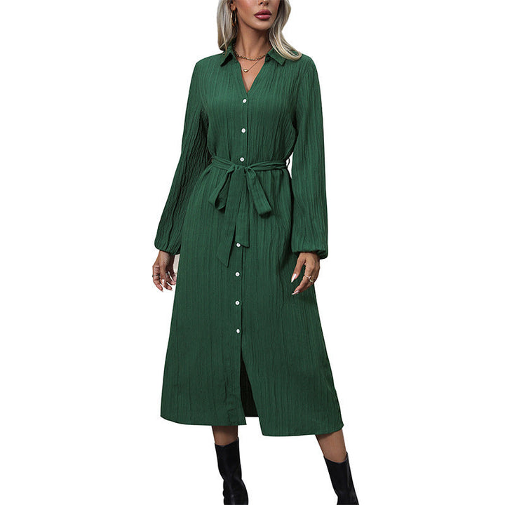 Women's shirt dress made of crinkle viscose with continuous button placket and waistbelt Mune Fashion