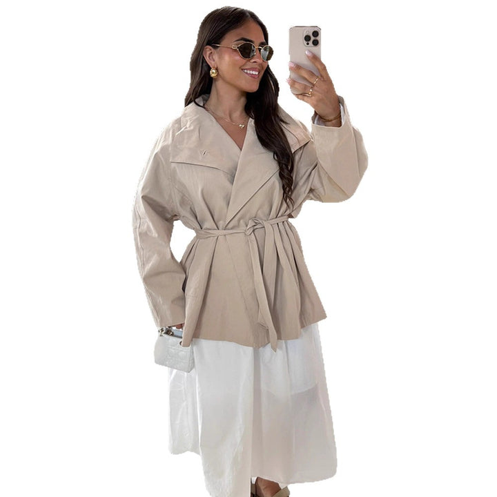 Women's wrap short jacket with tie belt, dropped shoulder and boxy silhouette Mune Fashion