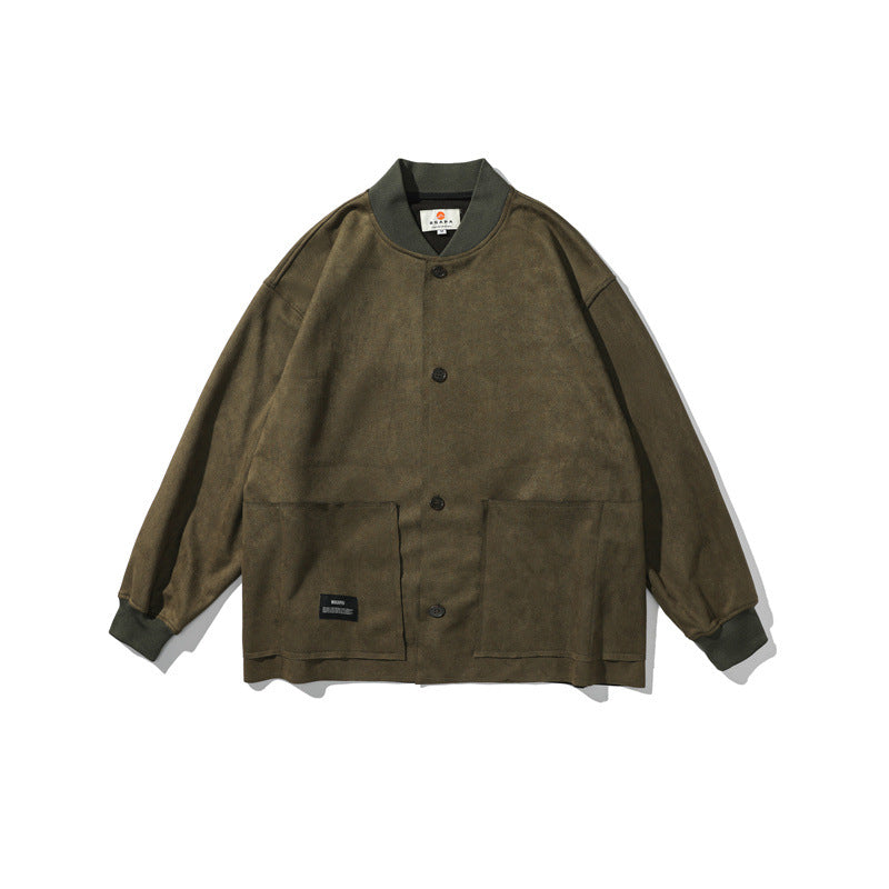 Men's Loose Overshirt made of Suede Imitation with Button Placket and Large Front Pockets Mune Fashion