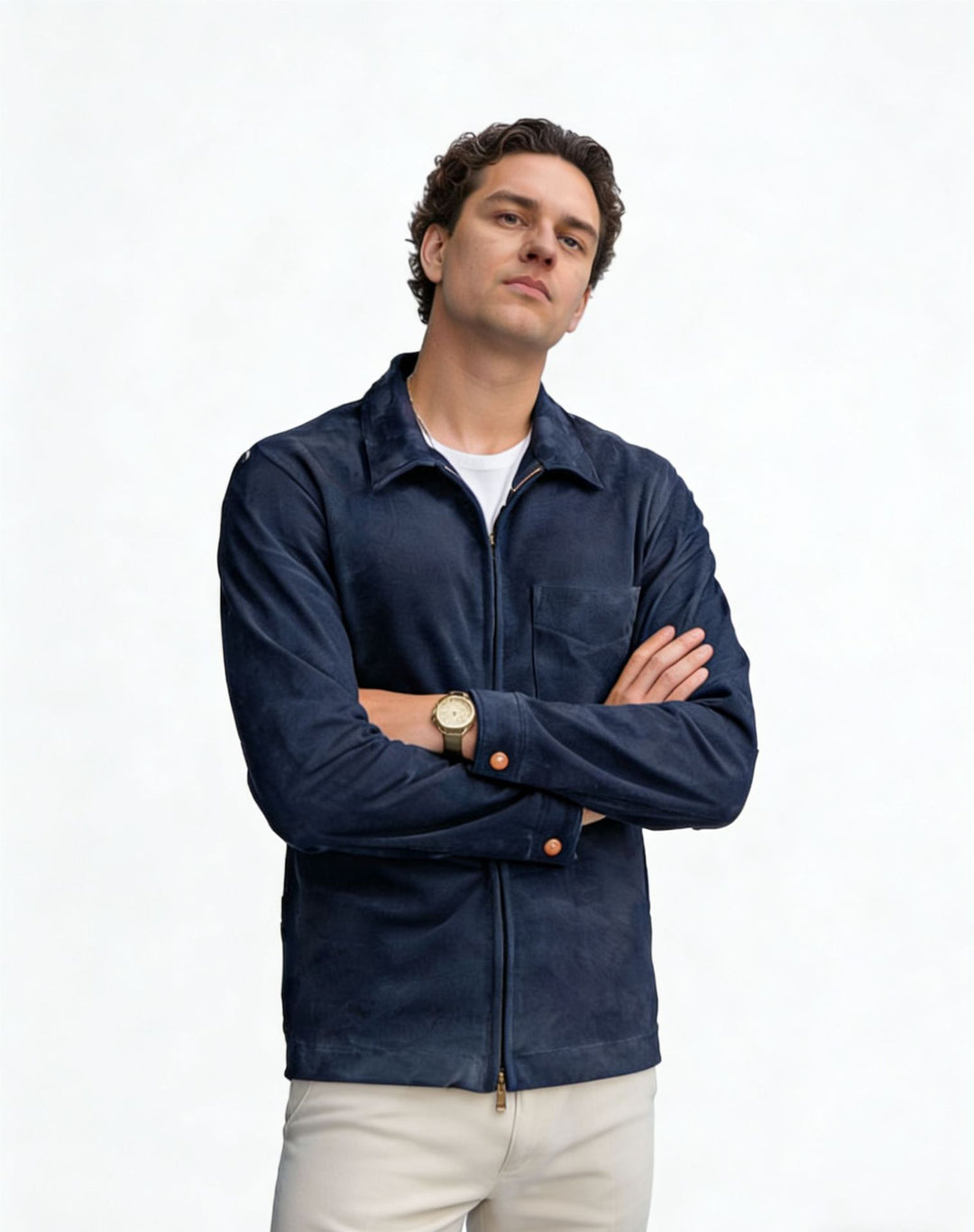 Men's suede jacket with zipper and shirt collar Mune Fashion