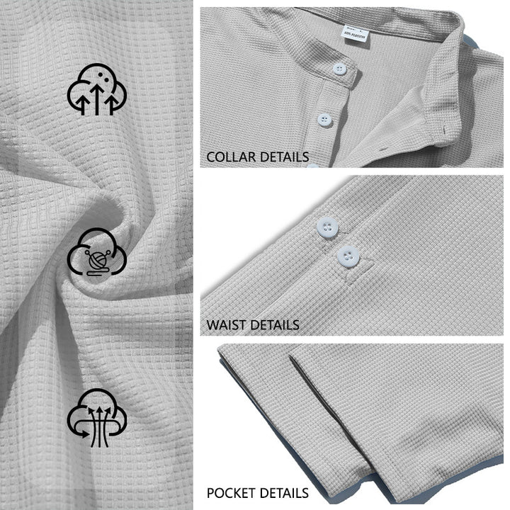 Men's structured long-sleeve henley with Nehru collar and tone-on-tone button placket Mune Fashion
