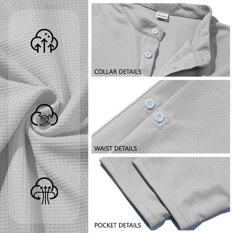Men's structured long-sleeve henley with Nehru collar and tone-on-tone button placket Mune Fashion
