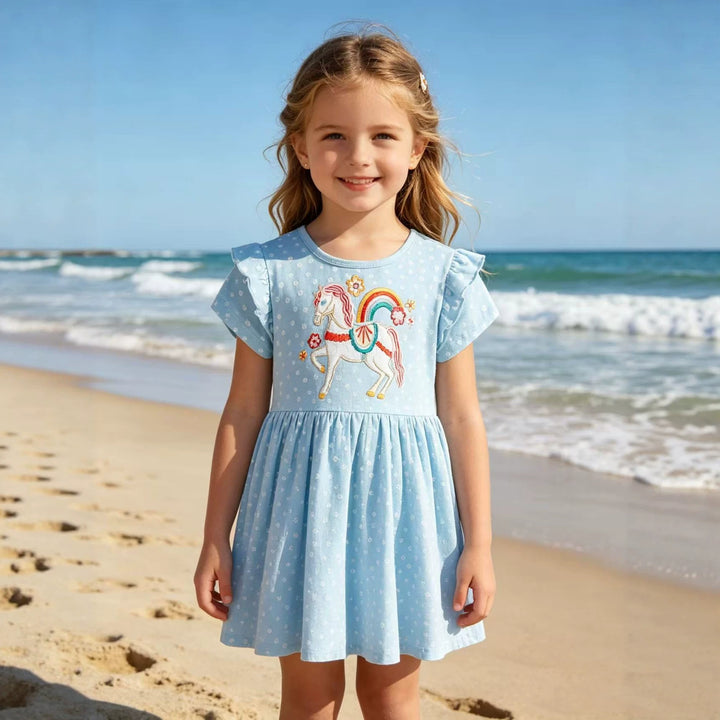 Girls summer dress with cute unicorn motif and ruffle details Mune Fashion