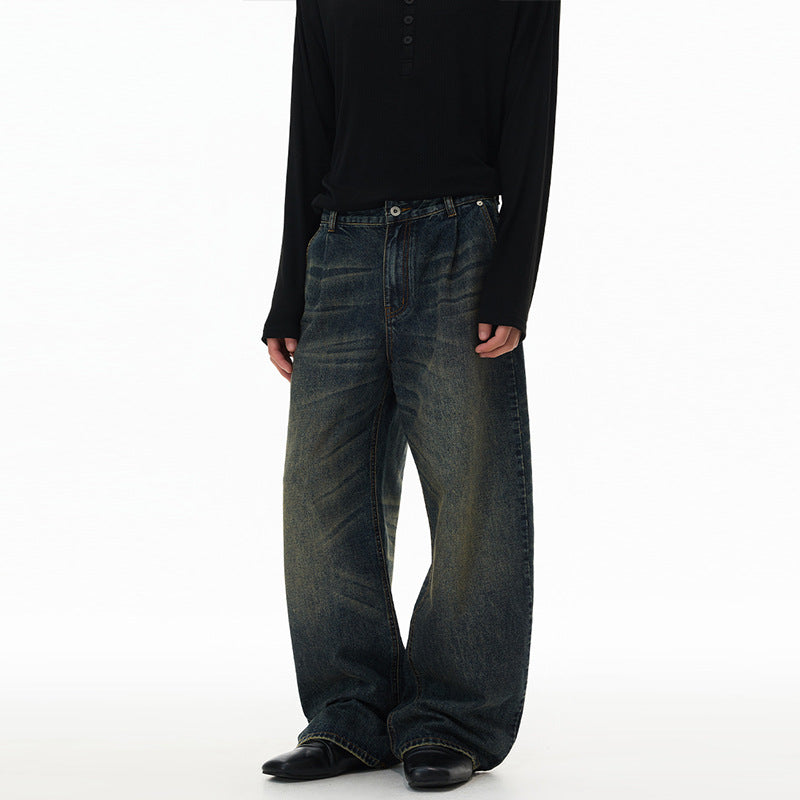 Men's Ultra Wide Floor-Length Denim Palazzo Pants in Marlene Baggy Style with Deep Crotch Mune Fashion