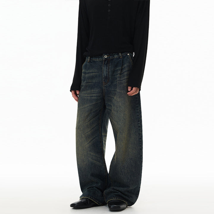 Men's Ultra Wide Floor-Length Denim Palazzo Pants in Marlene Baggy Style with Deep Crotch Mune Fashion