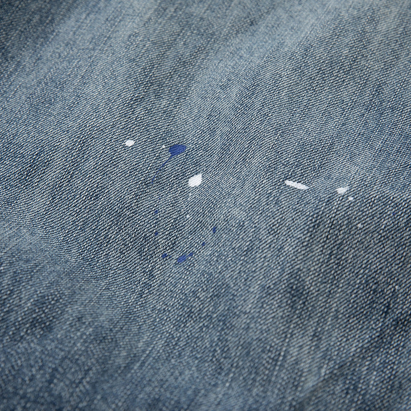 Women's Loose-Fit High-Waist Jeans with Drawstring, Color-Splatter and Vintage Wash Mune Fashion