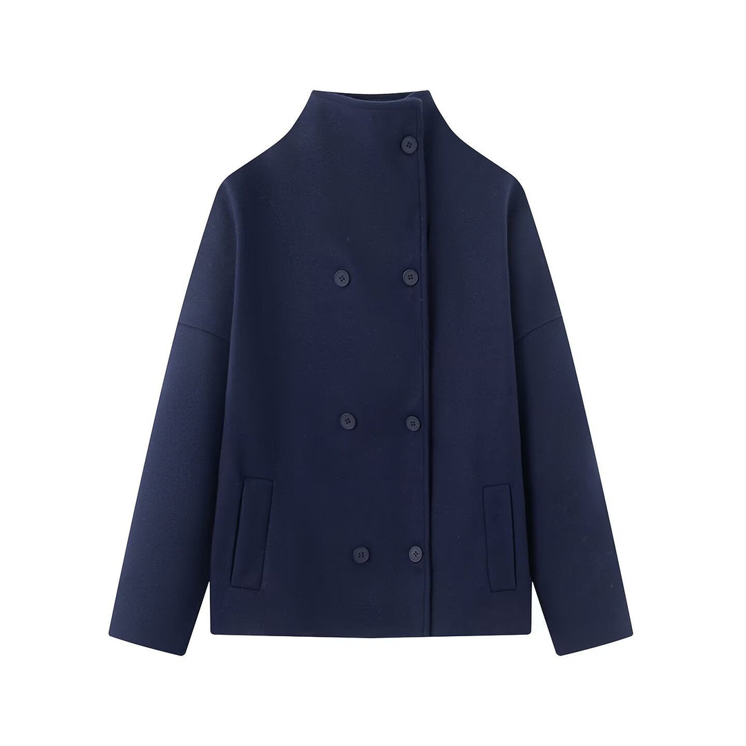 Ladies short coat made of wool blend with stand-up collar, dropped shoulder and double-breasted button placket Mune Fashion