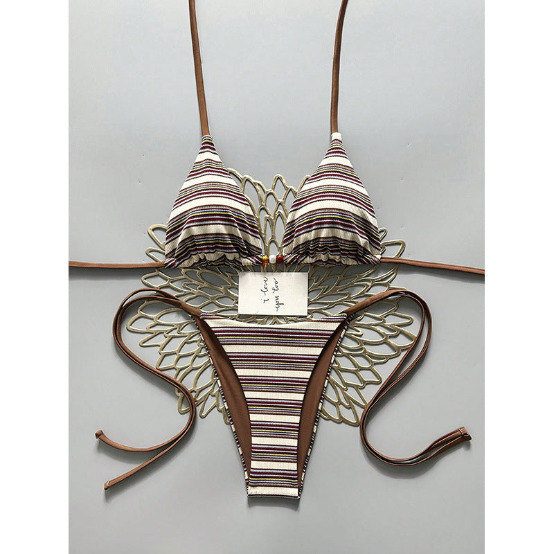 Women's triangle bikini with high leg cut and fine textured pattern Mune Fashion