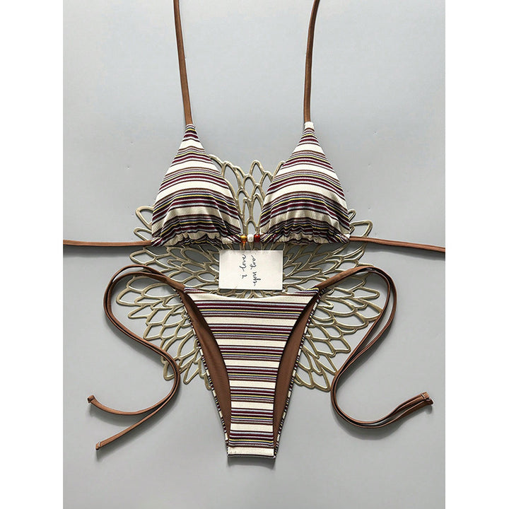 Women's triangle bikini with high leg cut and fine textured pattern Mune Fashion
