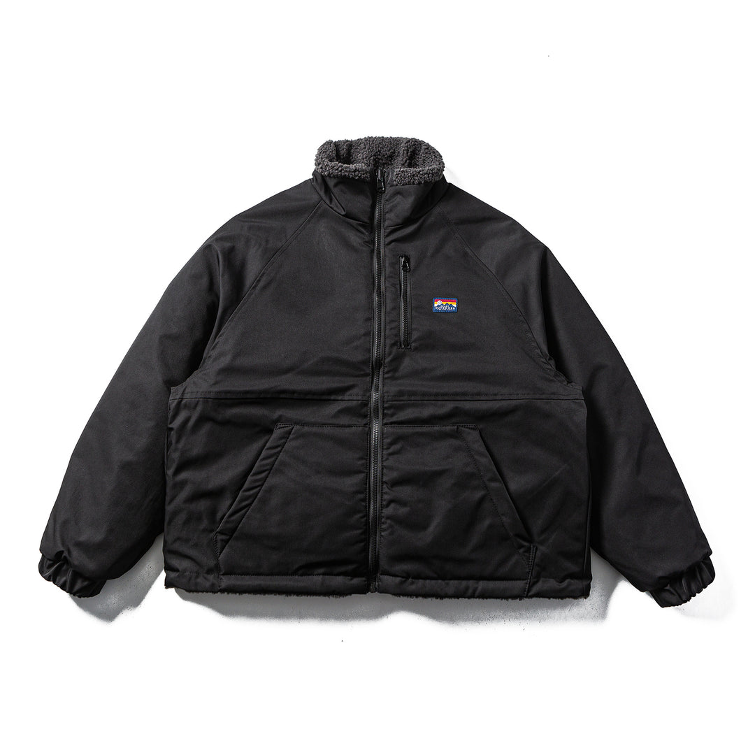 Unisex Teddy-Fleece Jacket with Nylon Panels, Stand-up Collar and Drawstring Mune Fashion