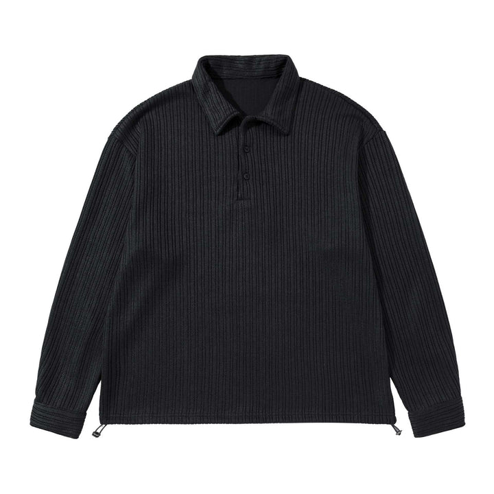 Men's Structured Polo Shirt - Knit Sweater with Button Placket and Waffle Knit Mune Fashion