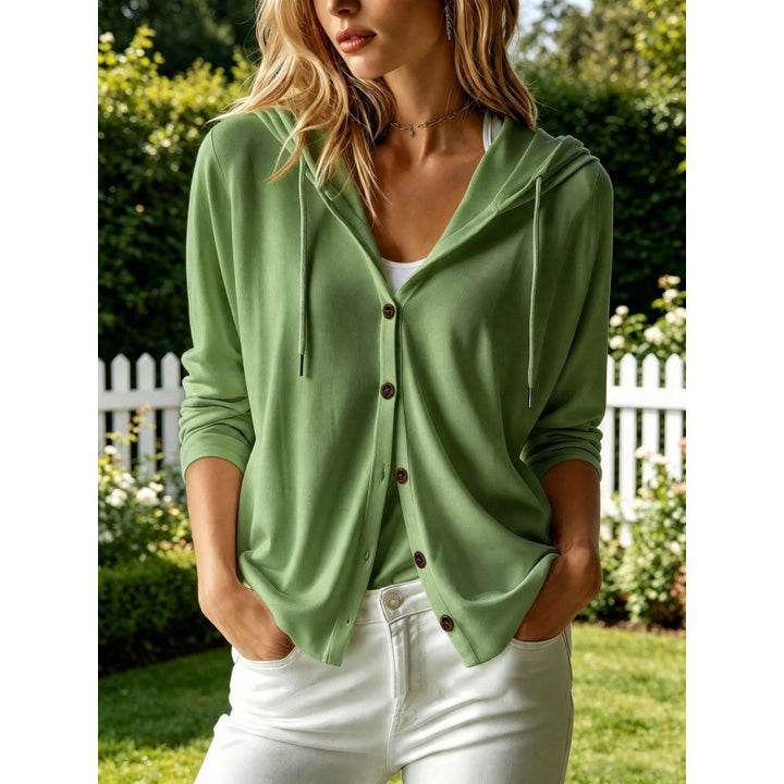 Women Lightweight Hooded Cardigan with Button Placket and Relaxed Fit Mune Fashion