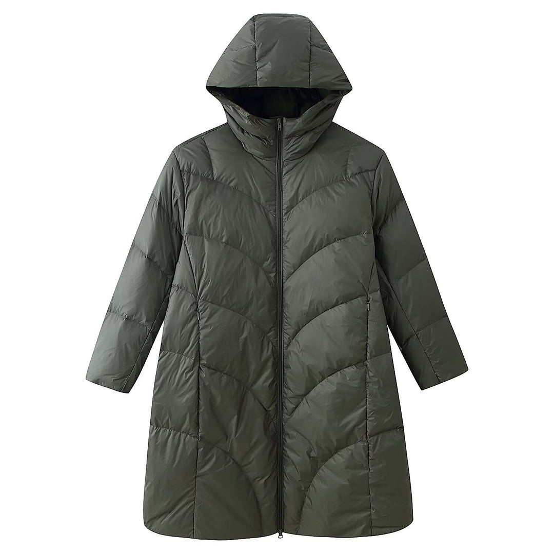 Women's longer padded quilted coat with hood and double zipper Mune Fashion