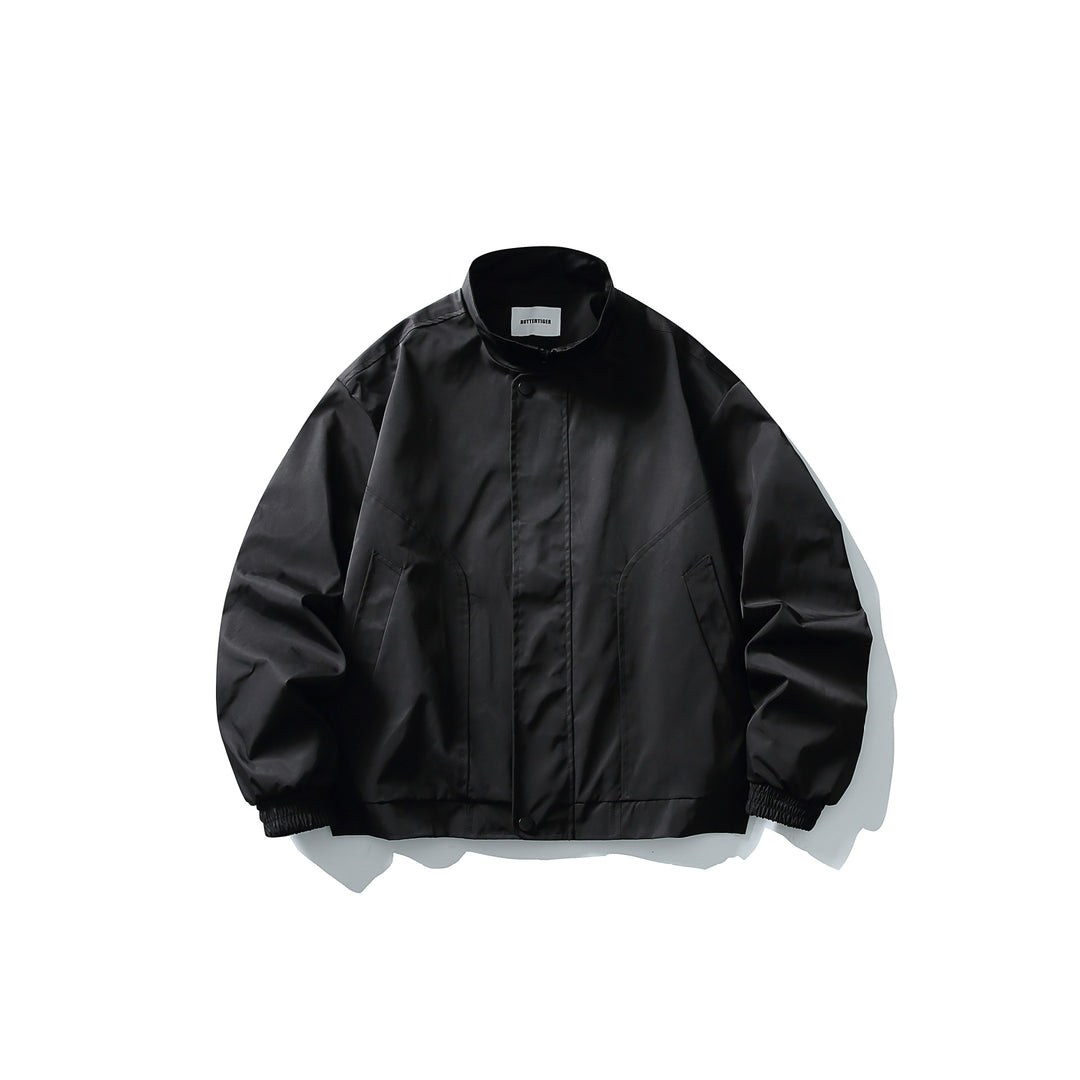 Unisex Short Cut Technical Boxy Bomber with Stand-up Collar, Snap Placket and Elastic Cuffs Mune Fashion