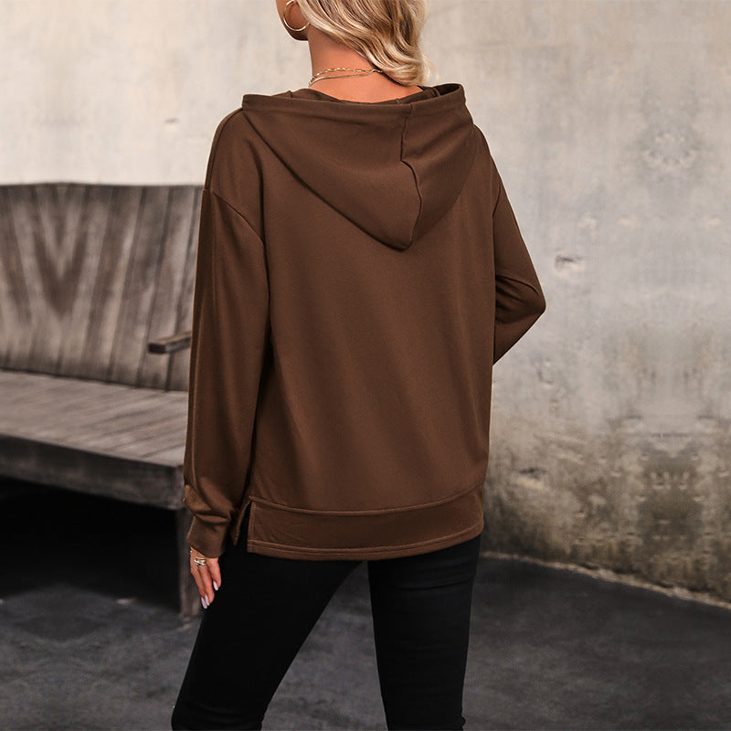 Women's hoodie with kangaroo pocket, loose silhouette and three-quarter sleeves Mune Fashion