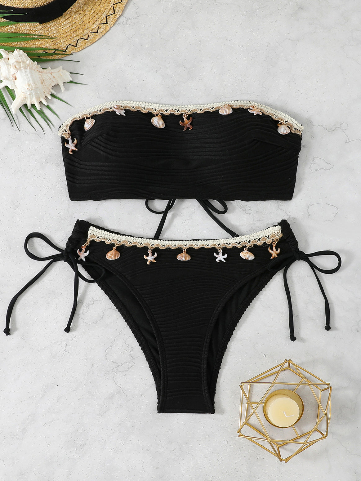 Women Bandeau Bikini with unique shell embellishment Mune Fashion