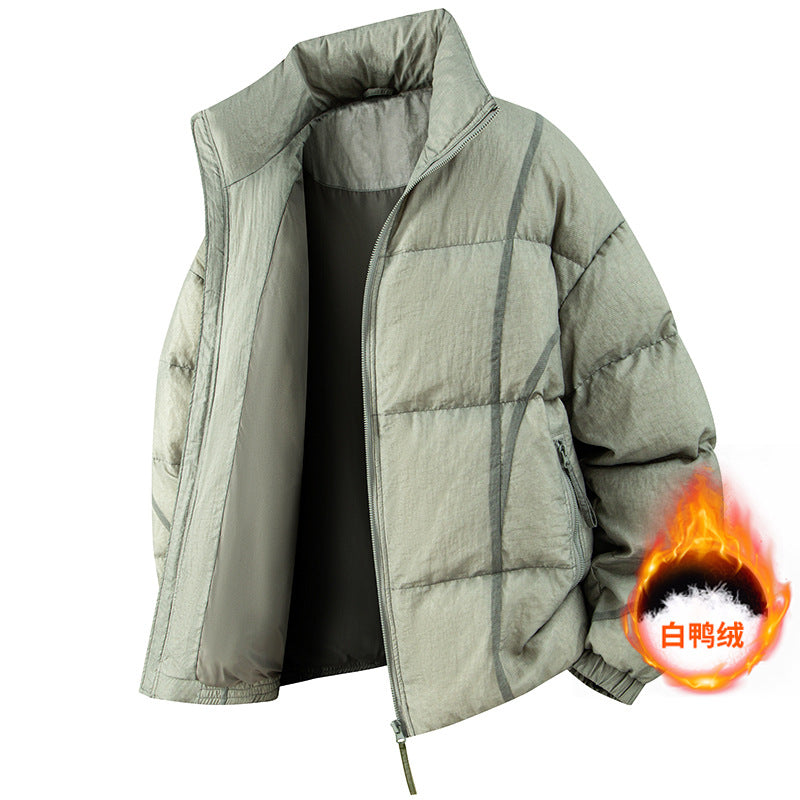 Men's Quilted Oversized Padded Jacket with High Stand Collar and Elastic Cuffs Drune