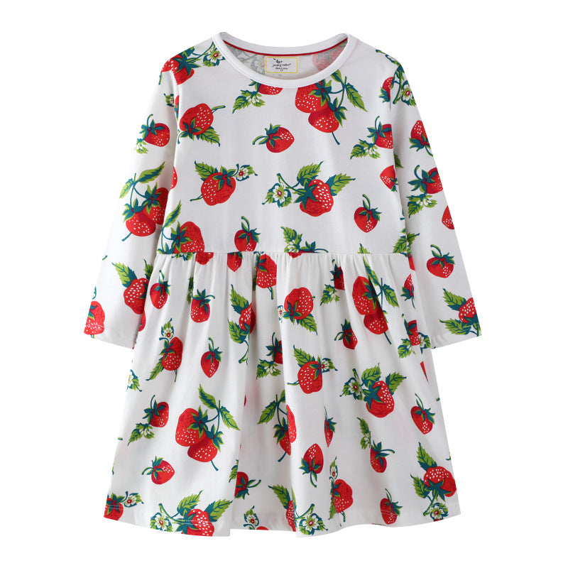 Girls casual dress with strawberry pattern Mune Fashion